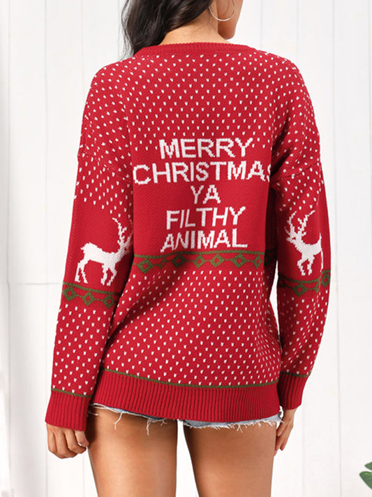 Christmas Element Round Neck Sweater - Fashion Finder Hub
