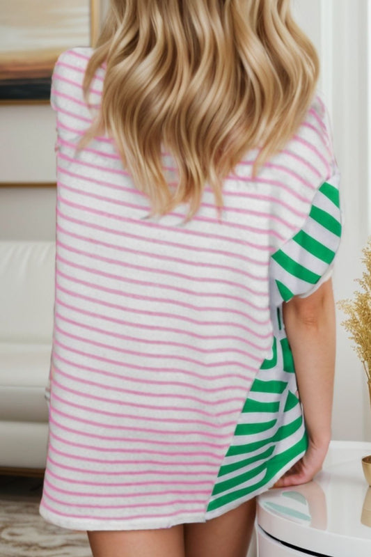 Striped Round Neck Dropped Shoulder T-Shirt - Fashion Finder Hub