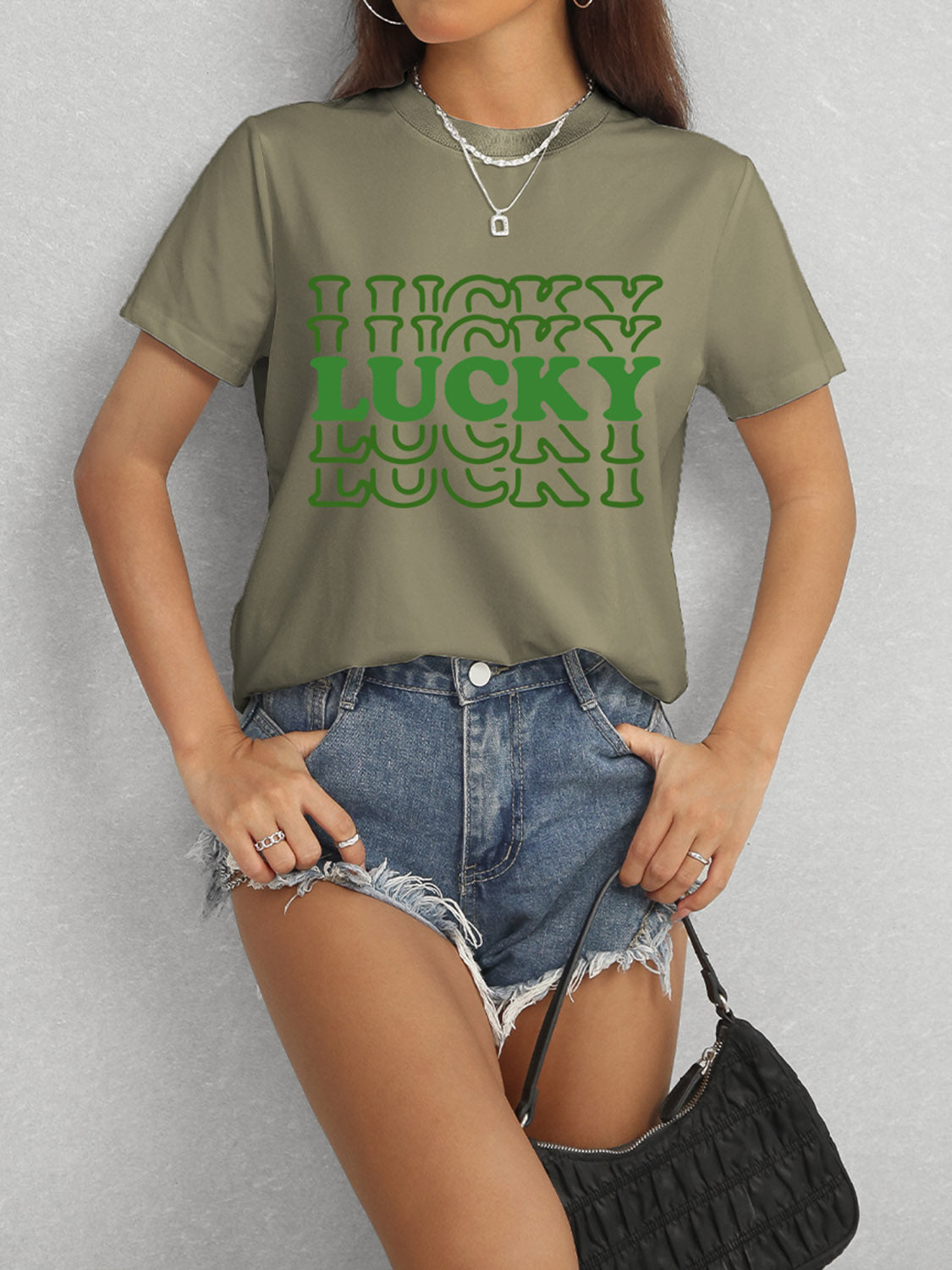 LUCKY Round Neck Short Sleeve T-Shirt - Fashion Finder Hub