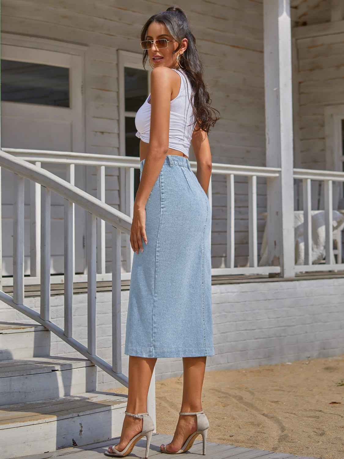 Button Down Denim Skirt - Fashion Finder Hub