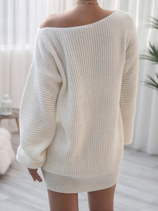 Rib-Knit Mini Sweater Dress - Fashion Finder Hub
