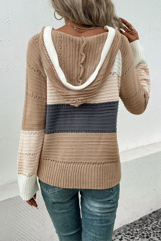 Color Block Drawstring Hooded Sweater - Fashion Finder Hub