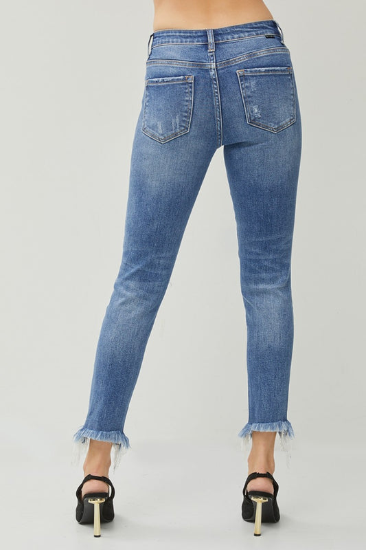 RISEN Distressed Frayed Hem Slim Jeans - Fashion Finder Hub