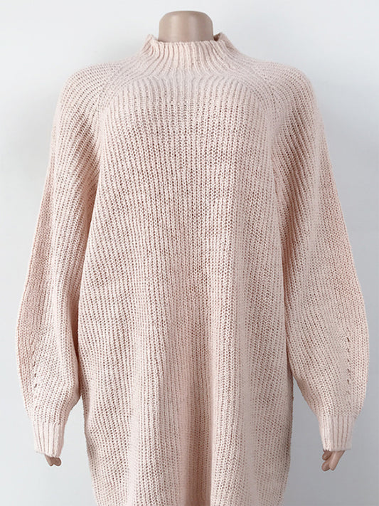 Mock Neck Dropped Shoulder Sweater Dress - Fashion Finder Hub