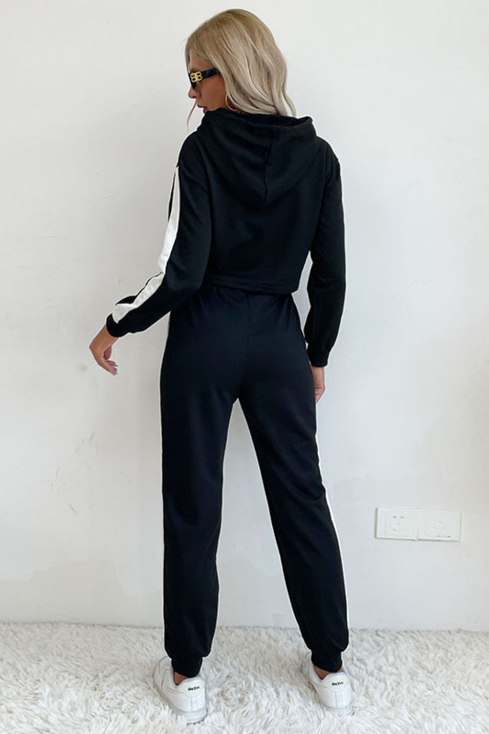 Side Stripe Cropped Hoodie and Jogger Set - Fashion Finder Hub