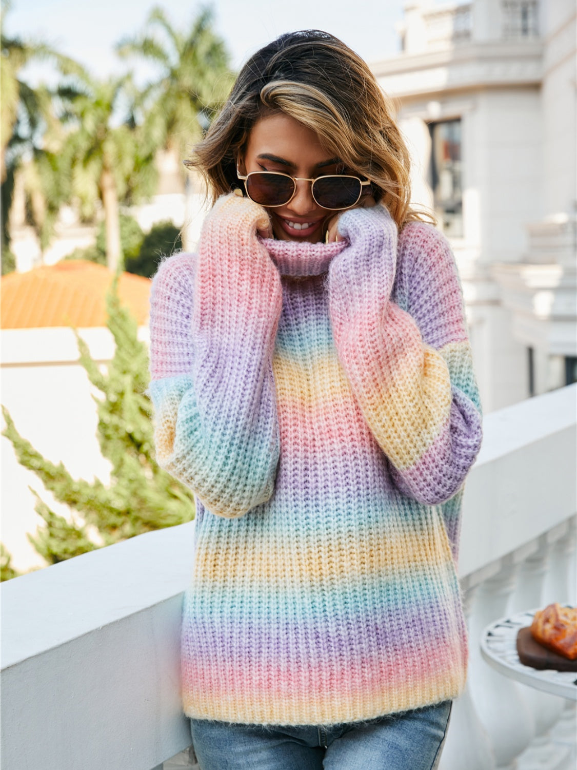 Contrast Turtleneck Dropped Shoulder Sweater - Fashion Finder Hub