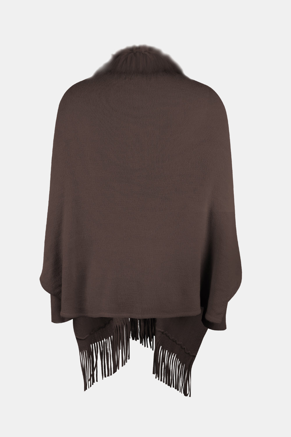 Fringe Open Front Long Sleeve Poncho - Fashion Finder Hub