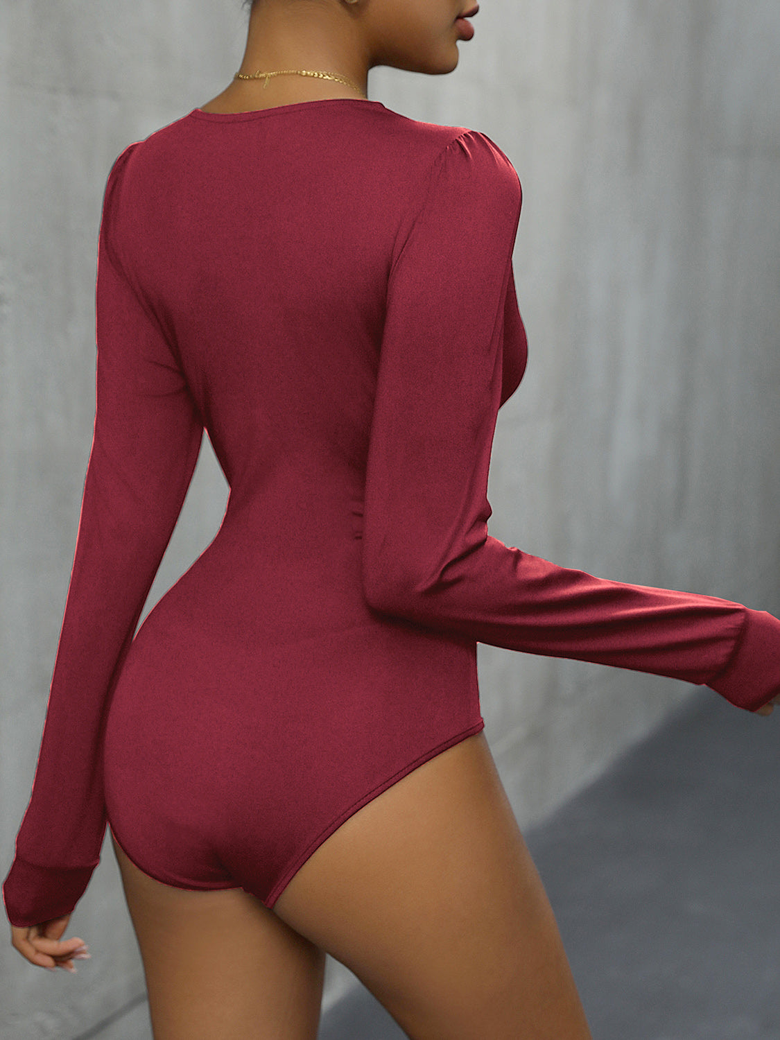 Lace Detail Plunge Long Sleeve Bodysuit - Fashion Finder Hub