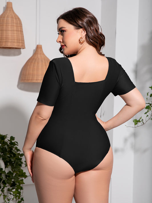 Plus Size Scoop Neck Short Sleeve One-Piece Swimsuit - Fashion Finder Hub