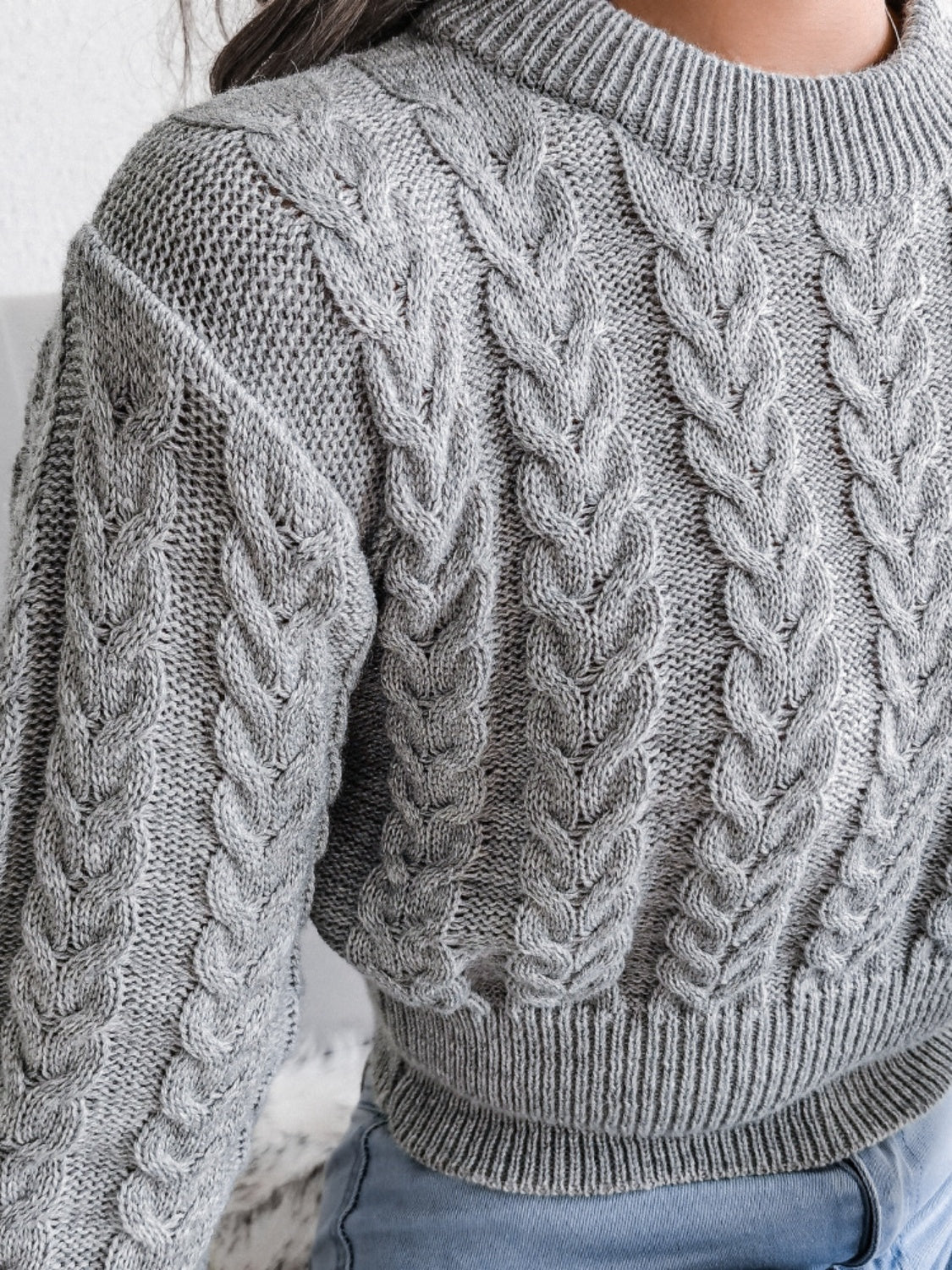 Cable-Knit Round Neck Sweater - Fashion Finder Hub