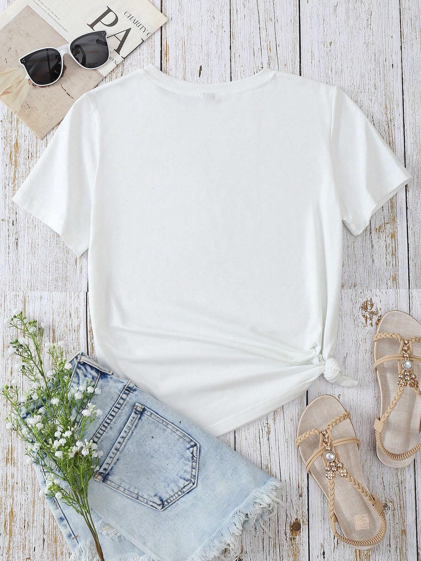 Heart Round Neck Short Sleeve T-Shirt - Fashion Finder Hub
