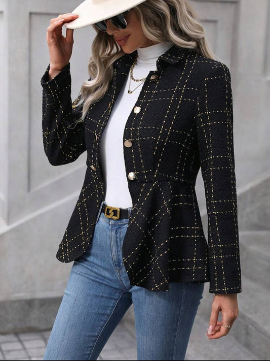 Ruffle Hem Collared Blazer - Fashion Finder Hub