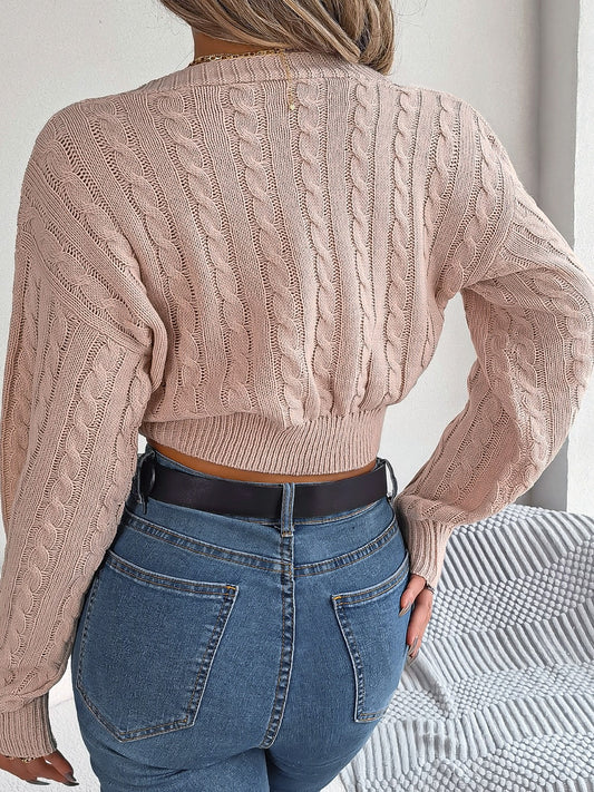 Twisted Cable-Knit V-Neck Sweater - Fashion Finder Hub