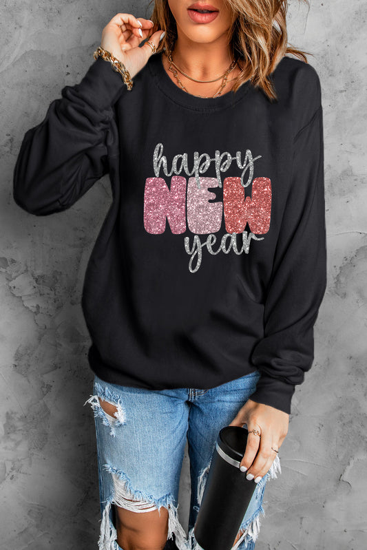 HAPPY NEW YEAR Round Neck Sweatshirt - Fashion Finder Hub