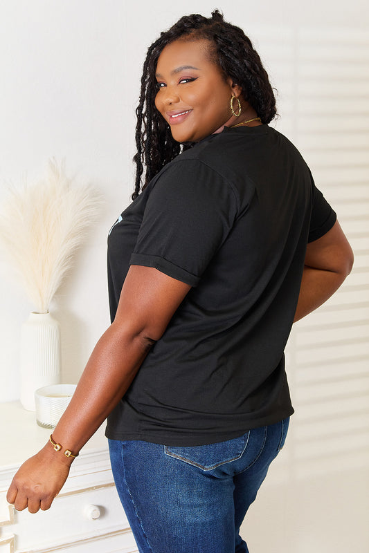 Simply Love Slogan Graphic Cuffed Sleeve T-Shirt - Fashion Finder Hub