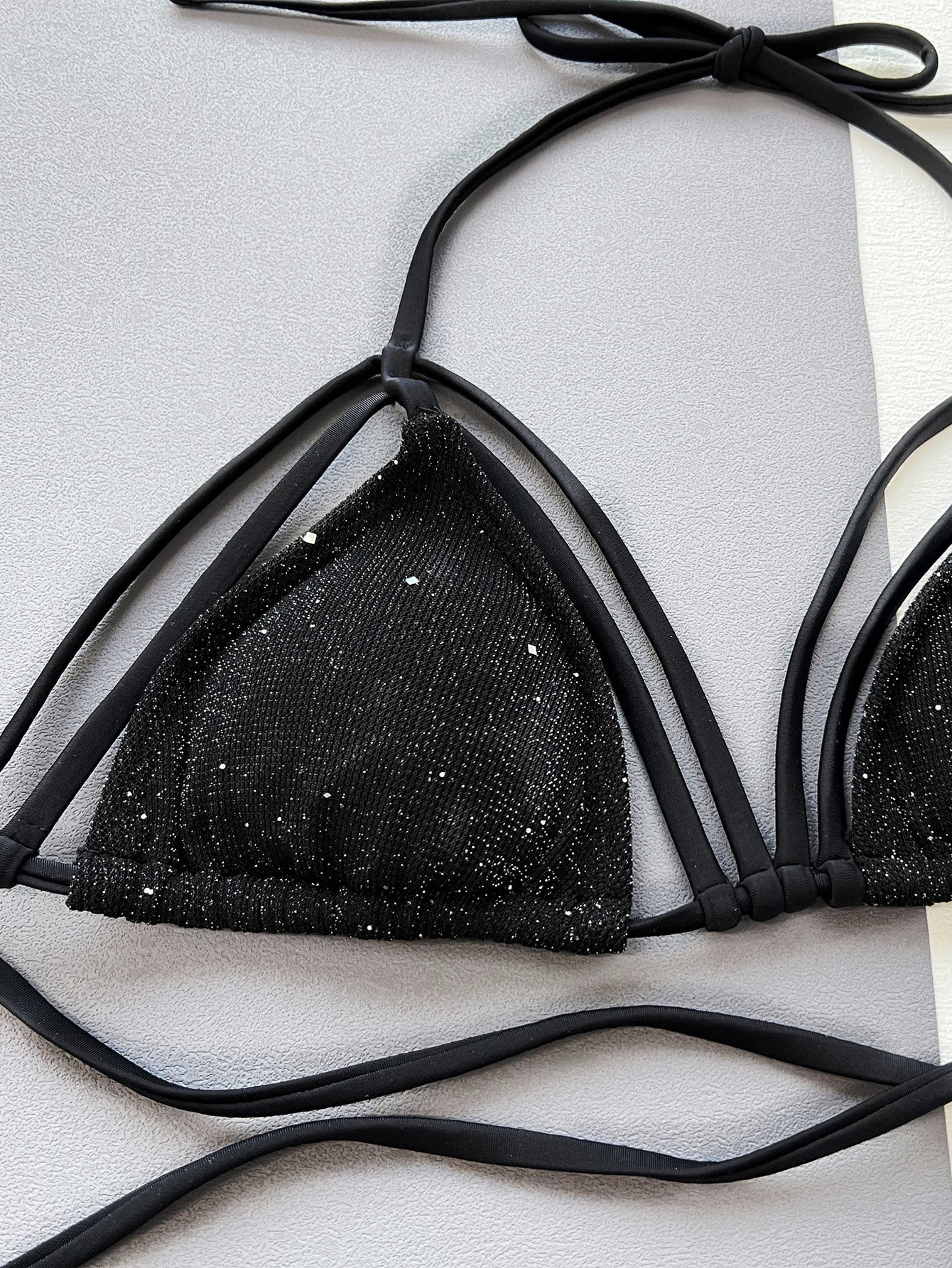 Glitter Halter Neck Strappy Two-Piece Bikini Set - Fashion Finder Hub