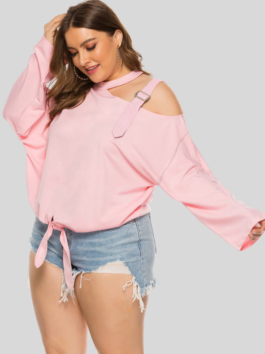 Plus Size Cold-Shoulder Tied Top - Fashion Finder Hub