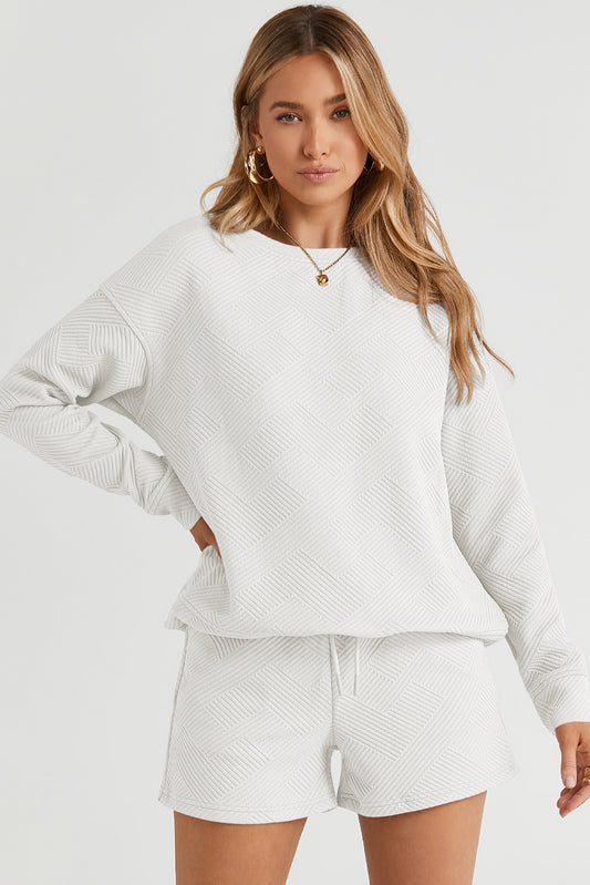 Round Neck Dropped Shoulder Top and Shorts Set - Fashion Finder Hub