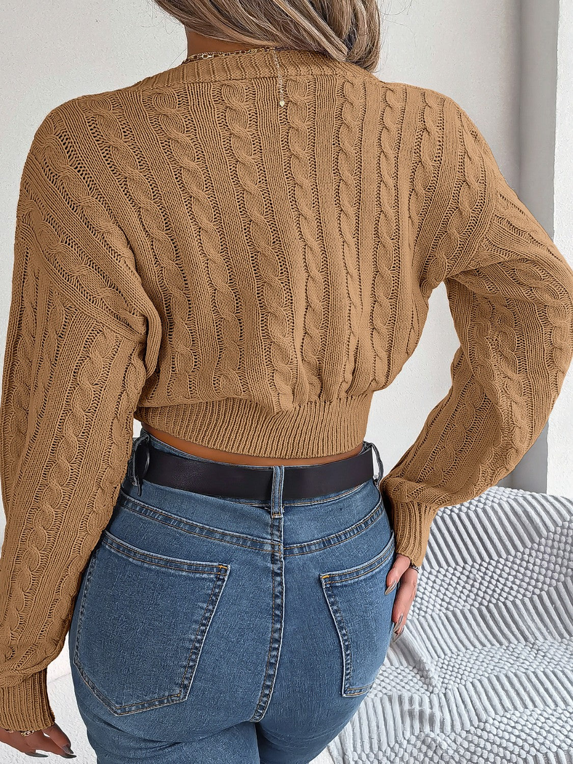 Twisted Cable-Knit V-Neck Sweater - Fashion Finder Hub