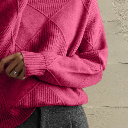 Geometric Turtleneck Long Sleeve Sweater - Fashion Finder Hub
