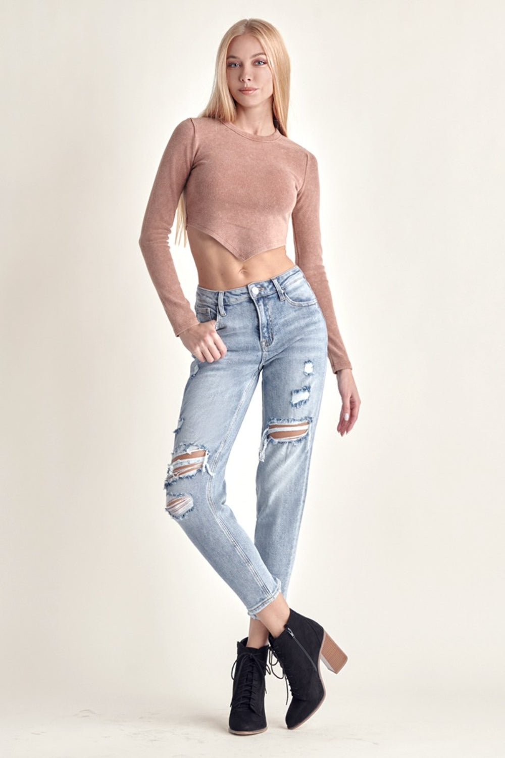 RISEN Distressed Slim Cropped Jeans - Fashion Finder Hub