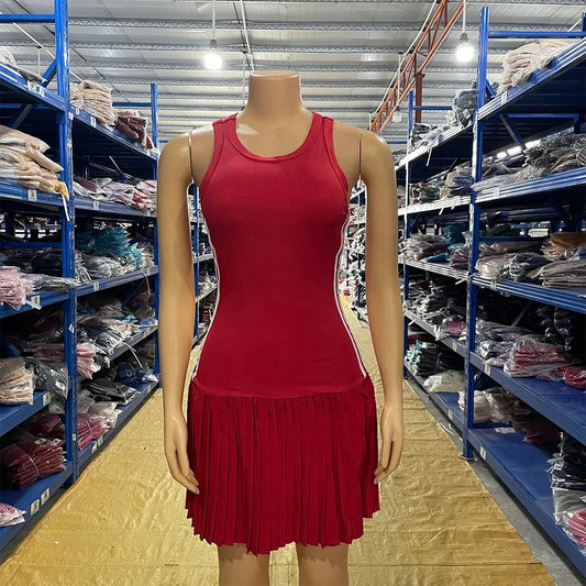 Ribbed Pleated Skirt Mini Dresses