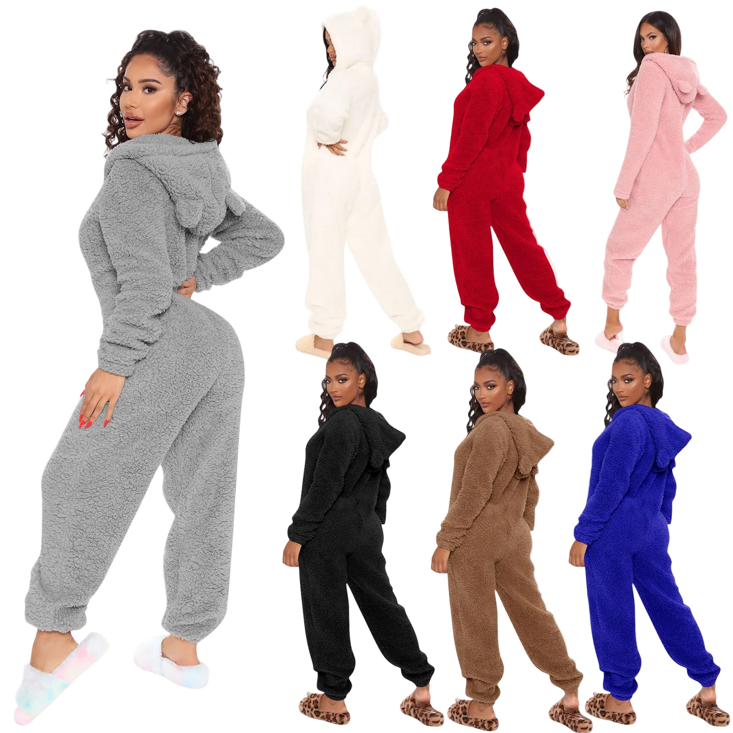 Winter Loungewear Plus Size Fleece Pajama Zipper Hoodie Sleepwear Onesie Pajamas Jumpsuits a Thick Slim-fit Winter Adult Onesie
