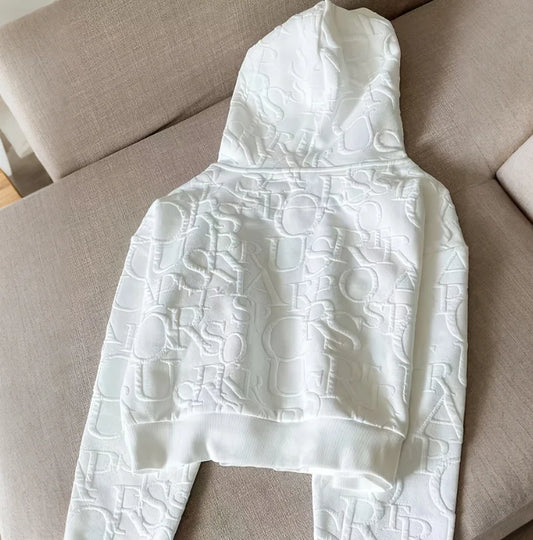 Letter Print Long Sleeve Hoodie with Zipper and Drawstring Short Sets