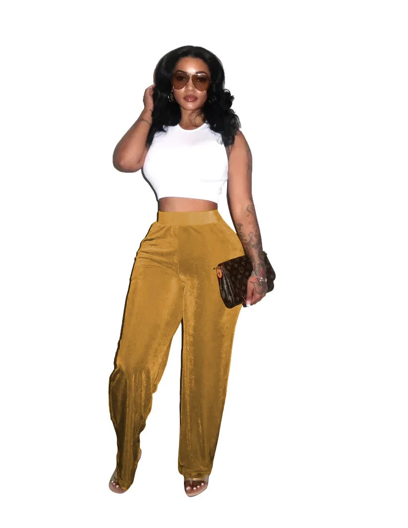 Multi-Color Velvet Wide Leg Pants Ts1296