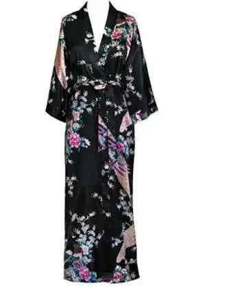 Long Robe Print Flower Peacock Kimono Bathrobe Sleepwear