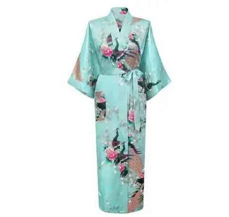 Long Robe Print Flower Peacock Kimono Bathrobe Sleepwear