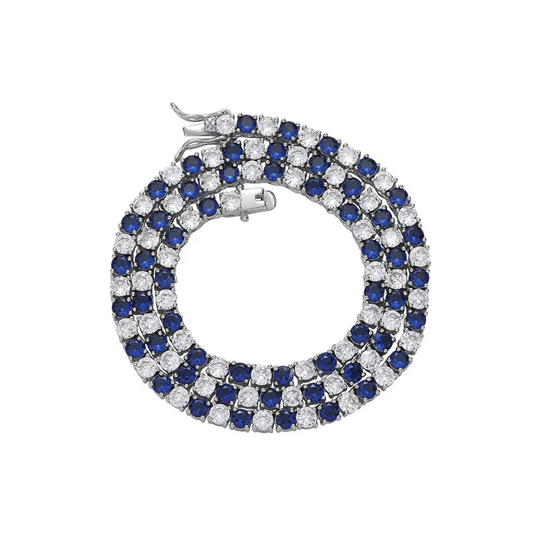 4mm Hip Hop Claw Set Blue CZ Stone Bling Iced Out Tennis Link Chain Chokers Necklaces for Men/Women Jewelry