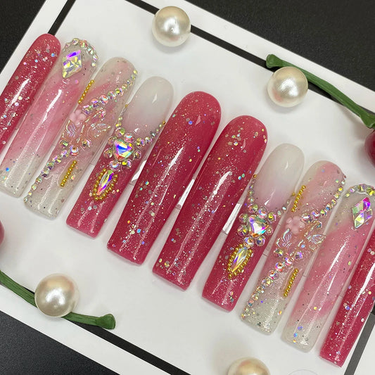 Custom Elegant 3D Decoration Ballerina Wearable Artificial Handmade Press on Nails 10PCS Hand Paint Trapezoid Nails Art Manicure