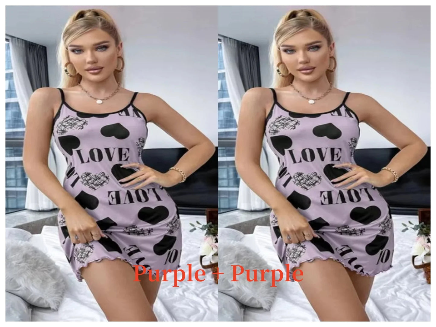 Spaghetti Strap Beautiful Love Print Nightgown