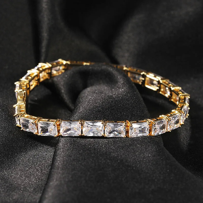 1 Row Square CZ Stone Tennis Link Chain Choker Necklace (Unisex)