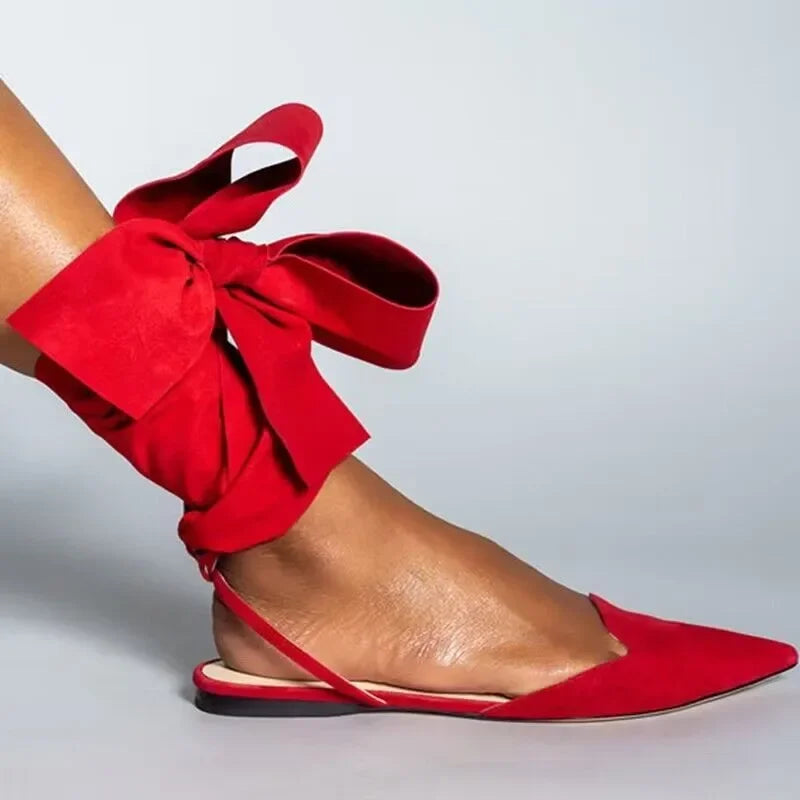 Pointed Toe Shallow Mouth Lace Up Shoes Flat Heel Sandals