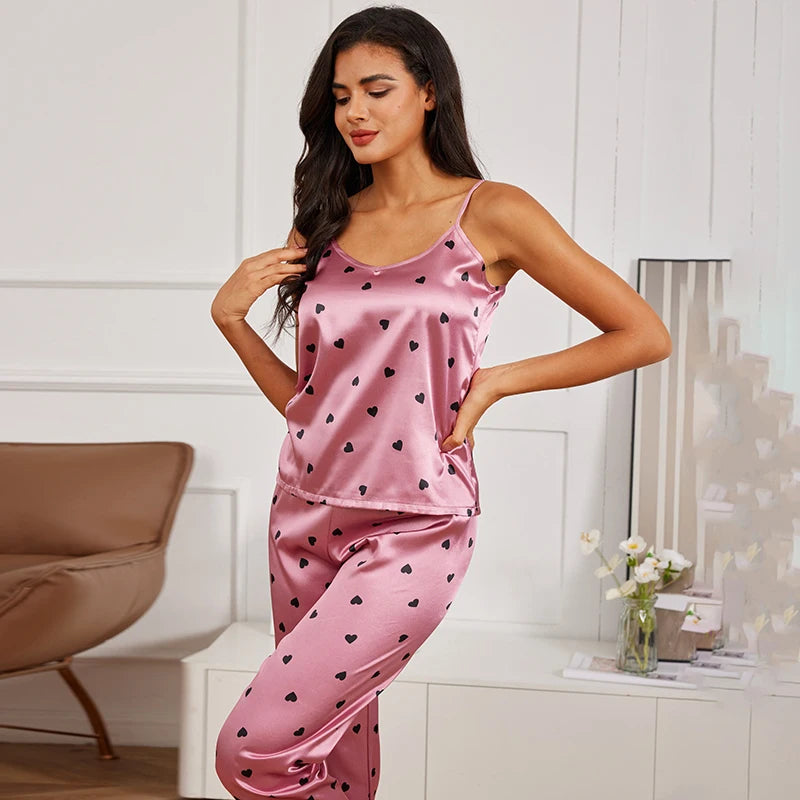 Satin Silk Cami Vest Shirt + Trouser Nightwear