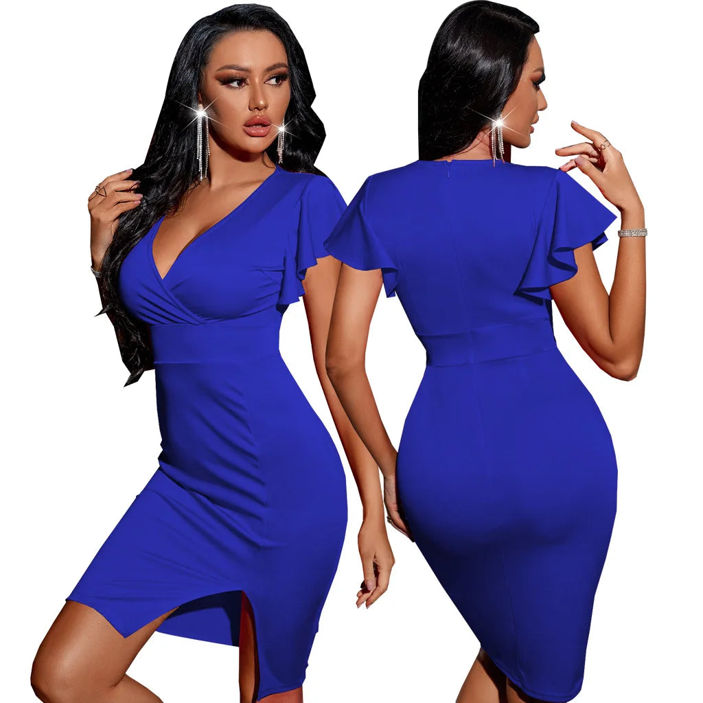 Night Slim V-Neck Dresses