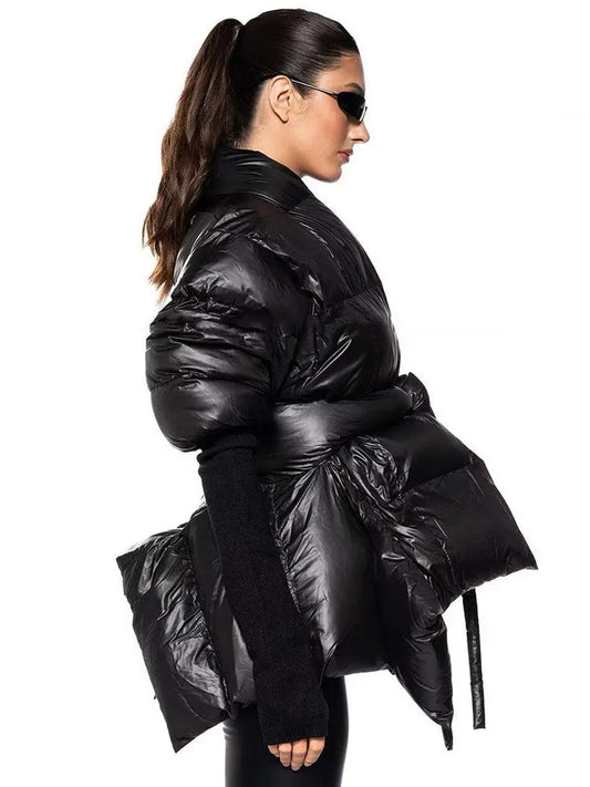 Celebrity High Quality Belt Thickened Bubble Coat