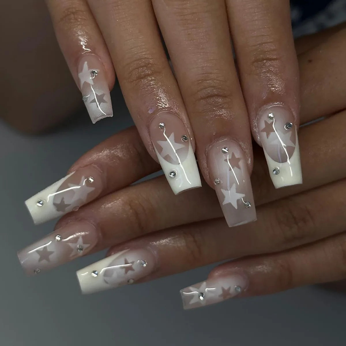 24Pcs Pink Butterfly Design False Nails Extra Long Coffin Fake Nails Wearable French Ballet Press on Nails Full Cover Nail Tips
