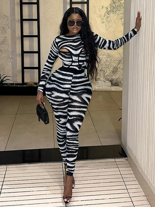 Hollow Out Jumpsuit and Top Zebra Stripes Matching Sets (New Style 🔥)