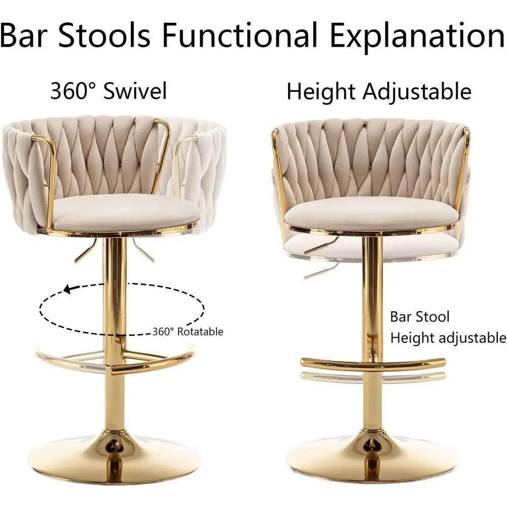 Set of 3 Beige Velvet Swivel Bar Stools, Adjustable Counter Height with Back, Ideal for Kitchen Island, Pub, Customized Furniture