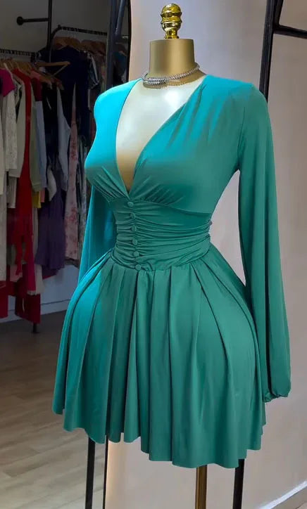 Latest Lantern Sleeve Button Daily A Line Dresses