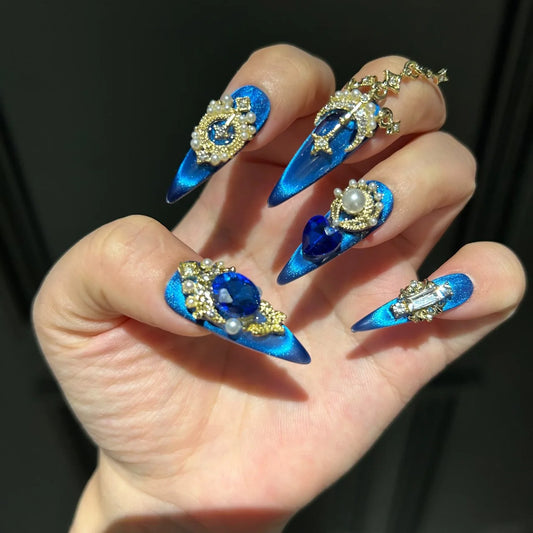 Press-on Nails Made of Eco-friendly ABS Plastic with Gemstones Pearls Metal Carved