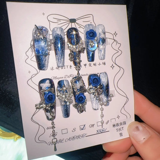 Midnight Star Blue Gothic Press On Nails (Extra Long)