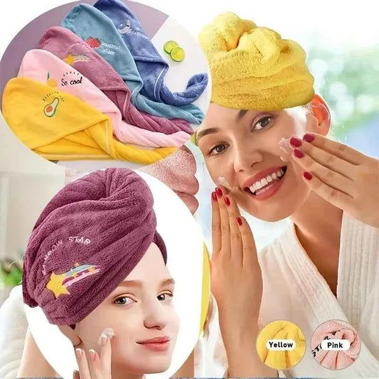 Quick Dry Shower Cap Turban for Women Girls Bathroom Super Absorbent Soft Towel Hair Dry Wrap Bonnets Cute Hair Drying Towel