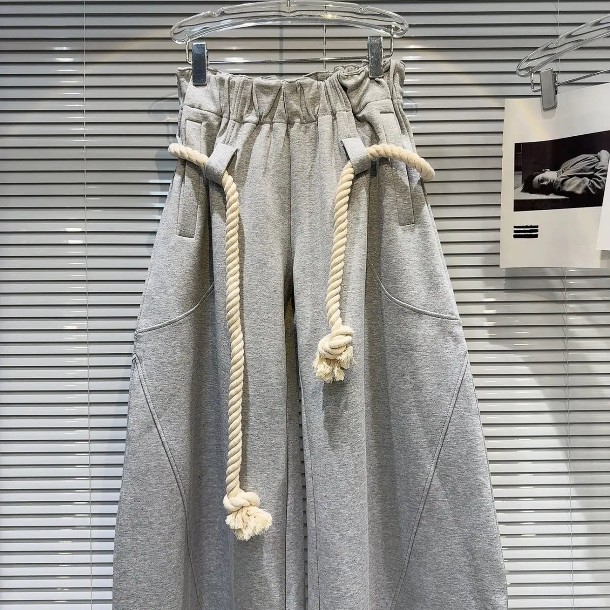 Personalized Woven Rope Belt Loose Wide-leg Pants