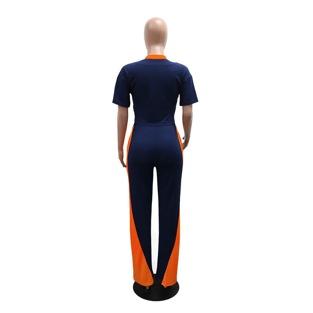 Jersey Tracksuit Short Sleeve Top + Pants Chic 2 Piece Sets