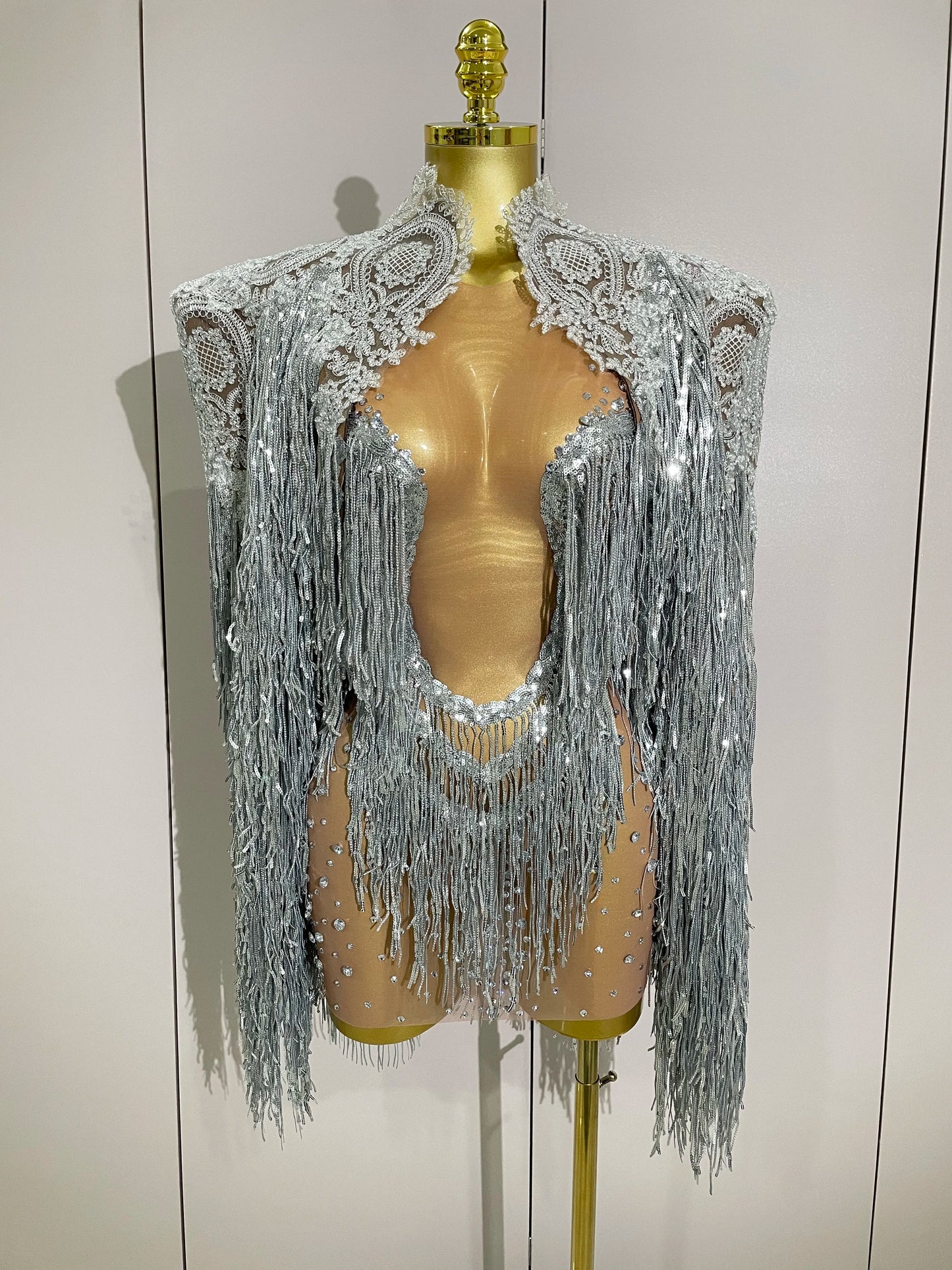 Luxury Sparkly Rhinestone Sequin Tassel Coat + Dress