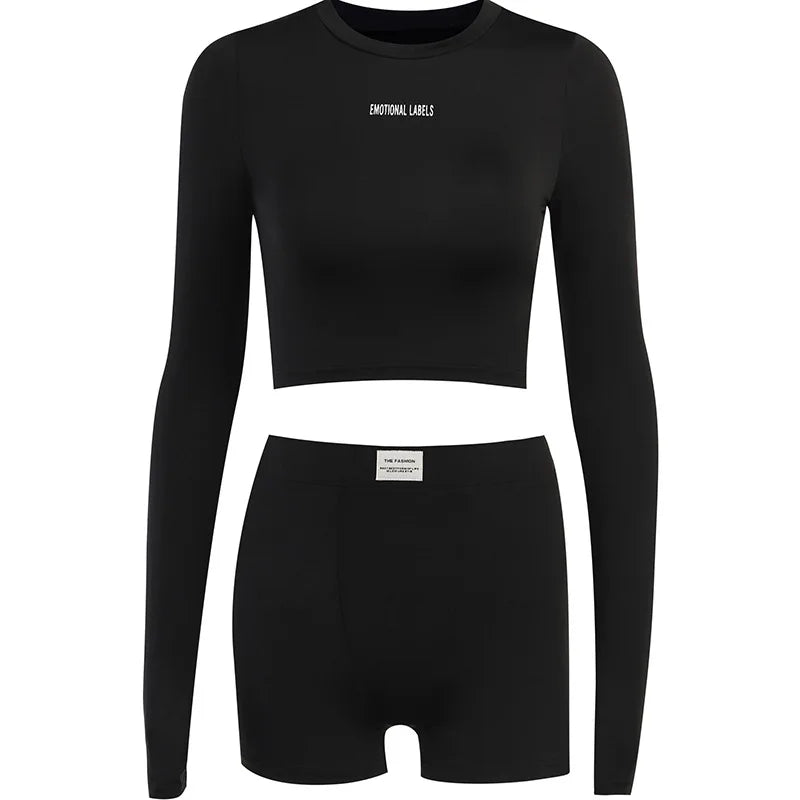 Round Neck Long Sleeved 3/4 + Shorts Sets